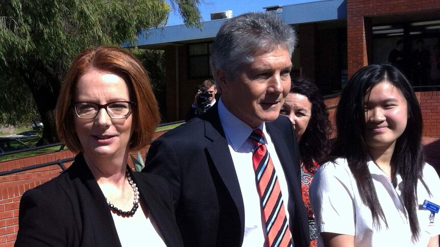 Julia Gillard with Stephen Smith and student