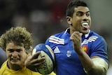 French flair ... winger Wesley Fofana breaks away to score a try.