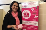 Share the Dignity founder Rochelle Courtenay with the pink box installed at Kurri Kurri High School.