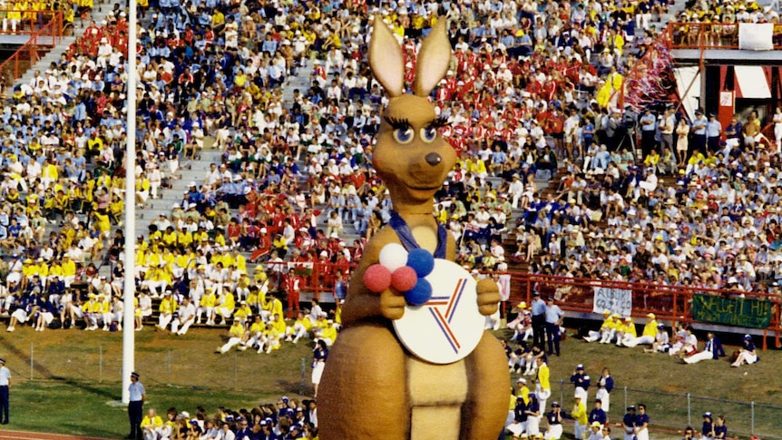 Mascot Matilda at the 1982 Commonwealth Games closing ceremony