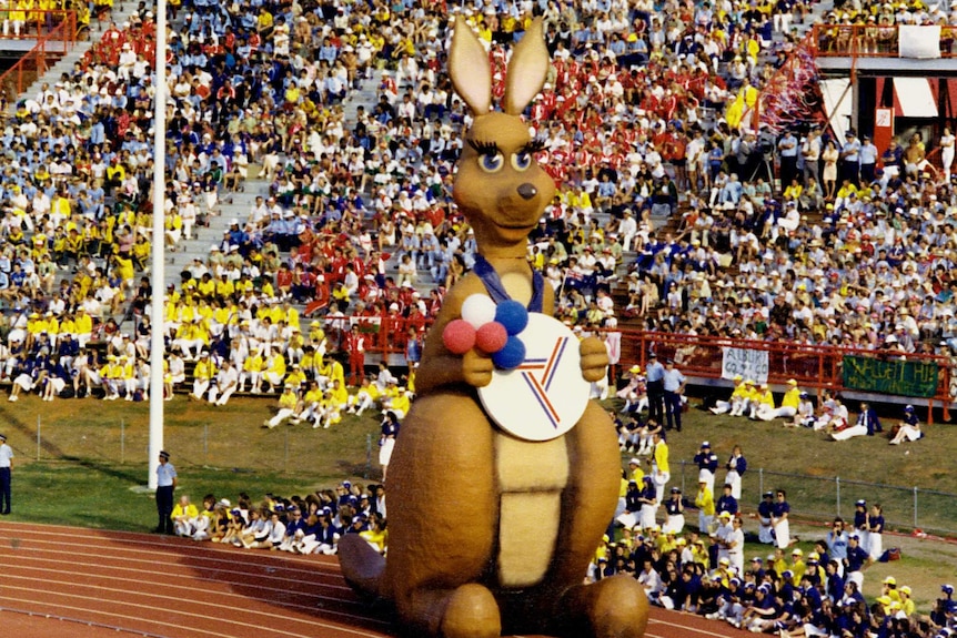 Mascot Matilda at the 1982 Commonwealth Games closing ceremony