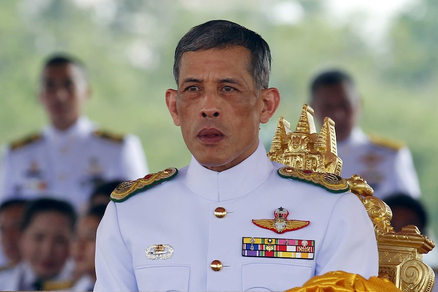 Thailand's Crown Prince Maha Vajiralongkorn watches the annual Royal Ploughing Ceremony