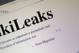 A cursor highlights a part of the homepage of the WikiLeaks.org website