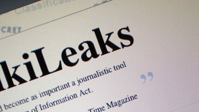 A cursor highlights a part of the homepage of the WikiLeaks.org website