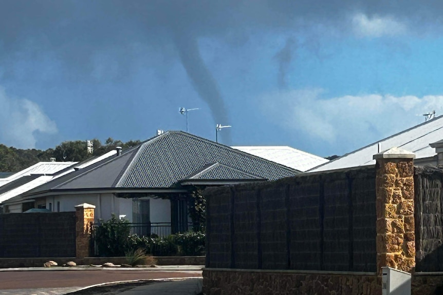 A waterspout rises during a storm in Dunsborough.