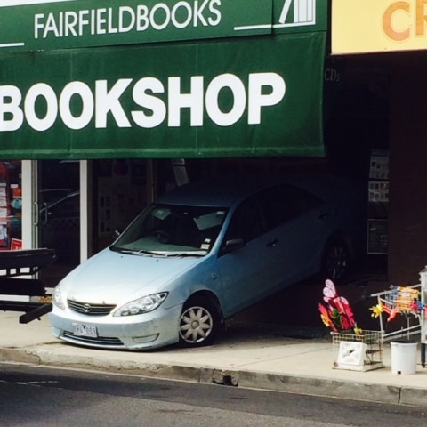 A man accidentally drove into a bookshop at Fairfield, Melbourne on 27 March, 2015.