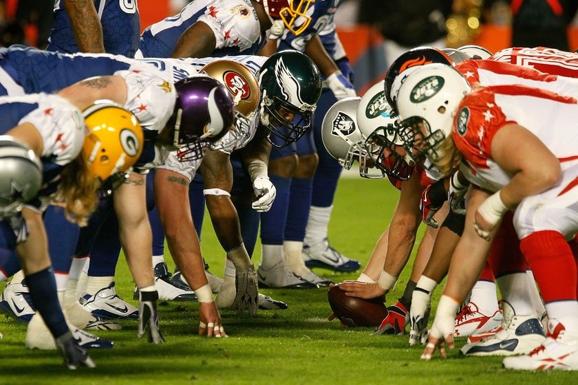 The NFC lines up against the AFC in the 2010 NFL Pro Bowl in Florida.