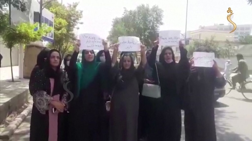 Afghan women demanding equal rights in Wazir Akbar Khan, Kabul