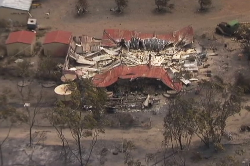 An aerial view of a house that was destroyed in a bushfire near Esperance.