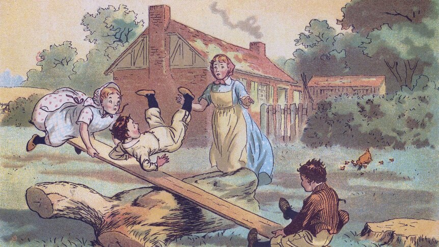 Illustration of children playing on a see-saw.