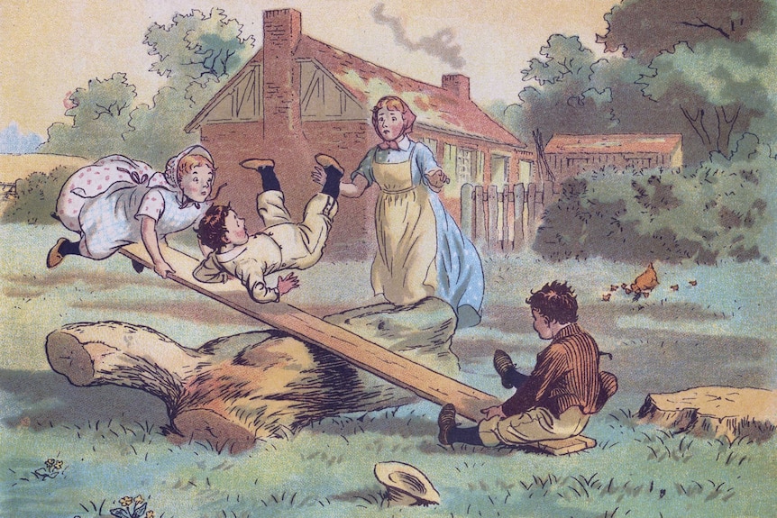 Illustration of children playing on a see-saw.