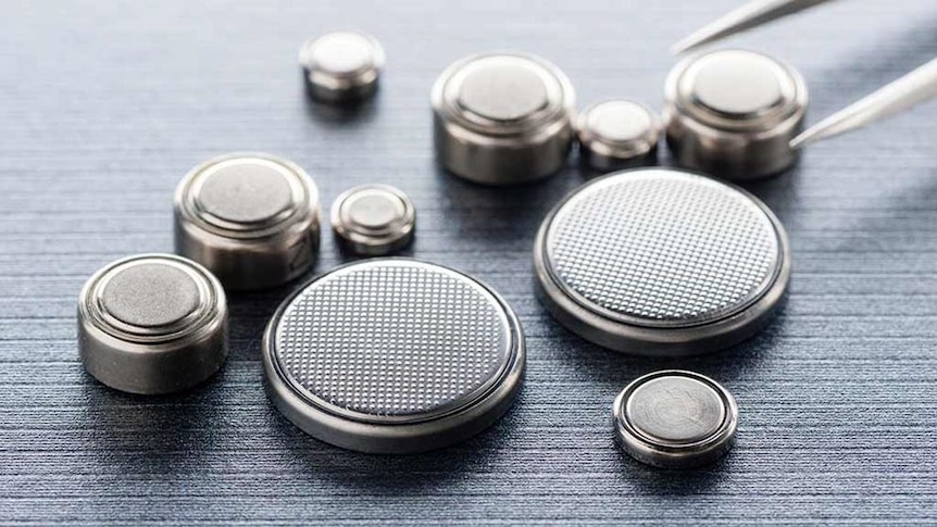 A range of button batteries in different sizes.