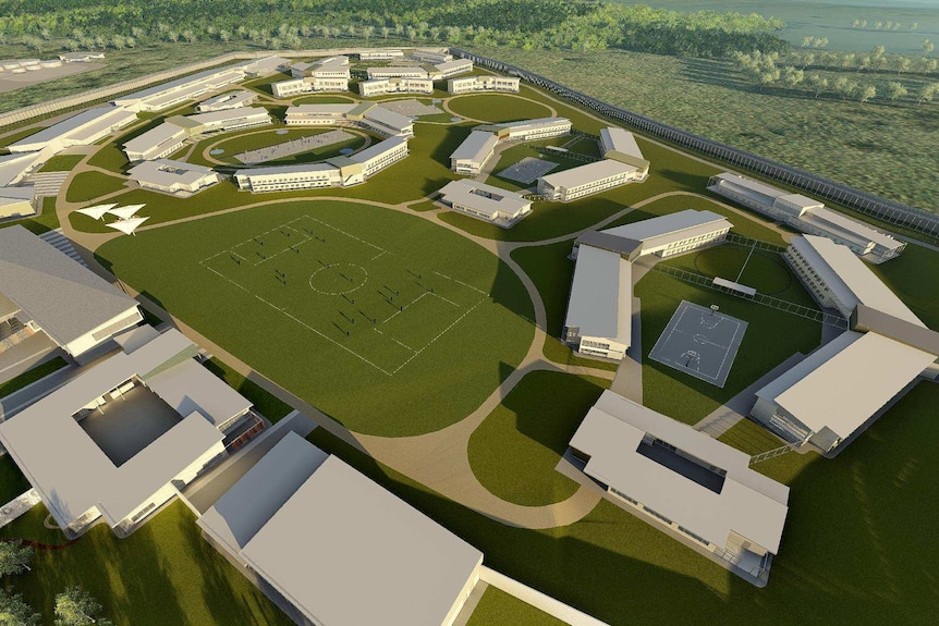 An artist's impression of the new Grafton prison including buildings and surrounds.