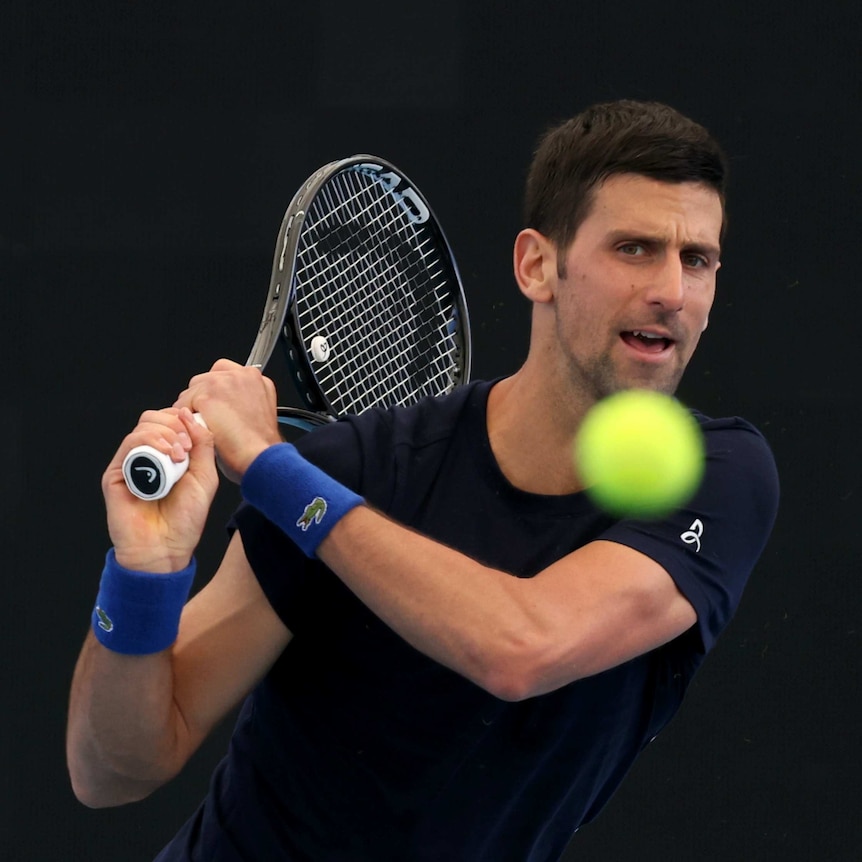 Novak Djokovic plays a shot at Memorial Drive Tennis Centre.