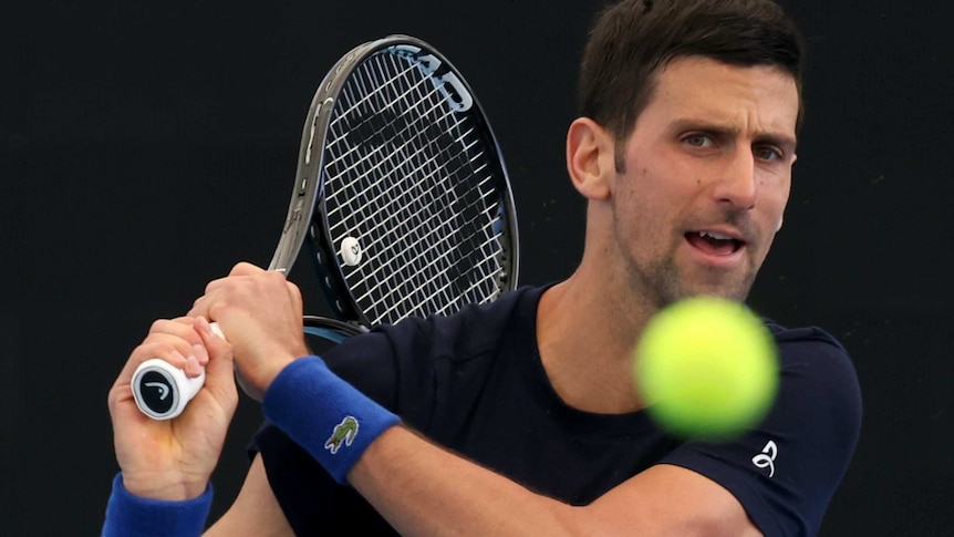 Novak Djokovic plays a shot at Memorial Drive Tennis Centre.