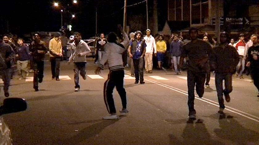 Mass protests...Indian students run through western Sydney, demonstrating against alleged racially-motivated attacks.