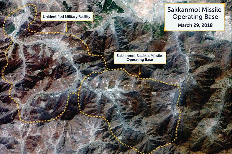 A satellite image shows an overview of the Sakkanmol Missile Operating Base in North Korea.