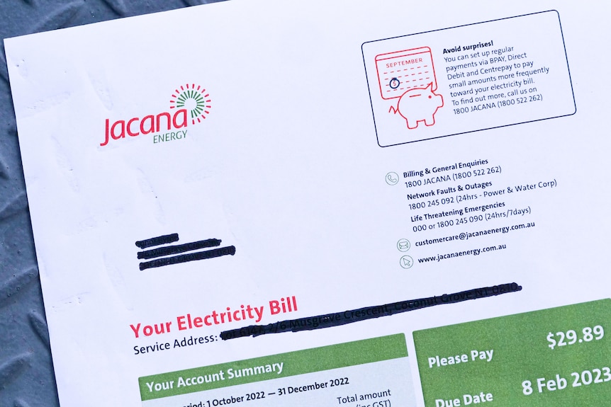 Jacana Energy power bill on headed paper