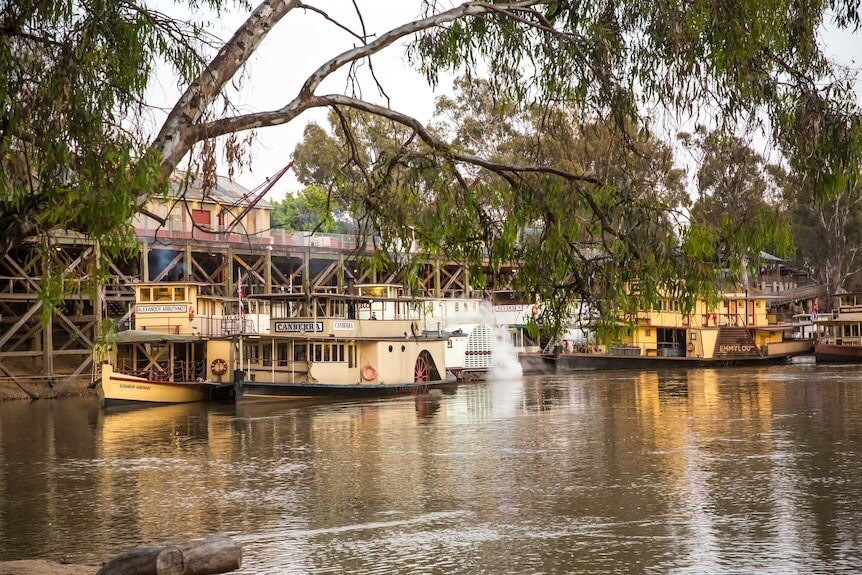 a photo of paddlesteamers on the murray river in Echuca historic port 