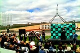 More than 300 people joined the Fight Alzheimer's rally outside Parliament House.