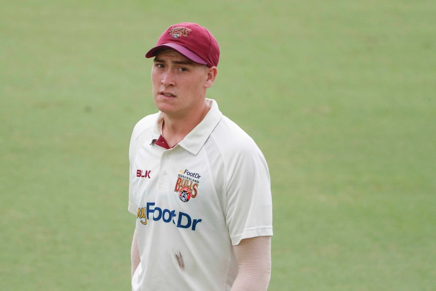 Matthew Renshaw looking on in the field during the Sheffield Shield final.