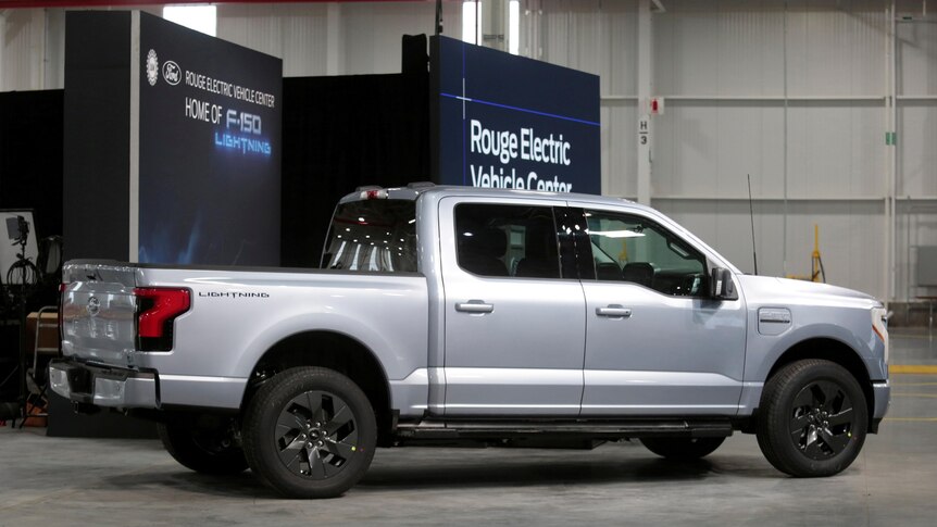 A Ford all-electric F-150 Lightning truck prototype.