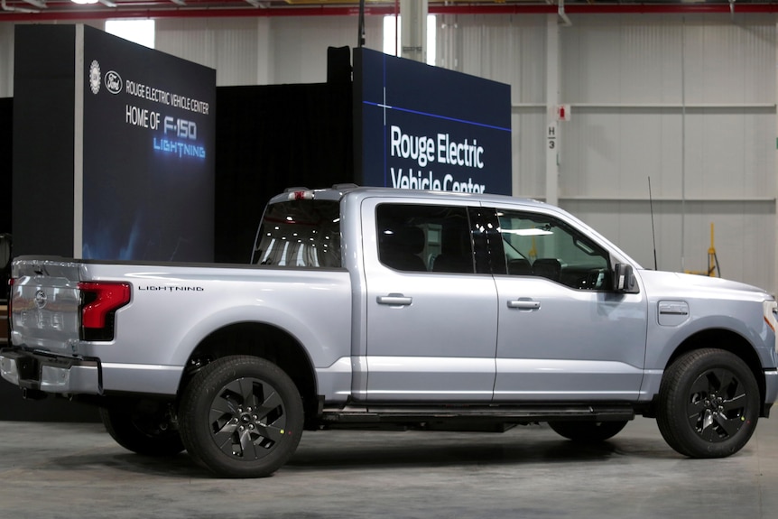 A Ford all-electric F-150 Lightning truck prototype.