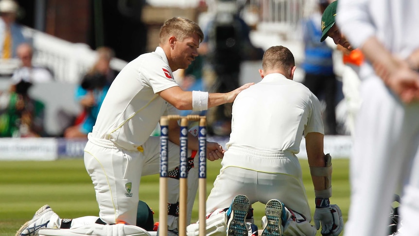 Warner attends to Rogers at Lord's