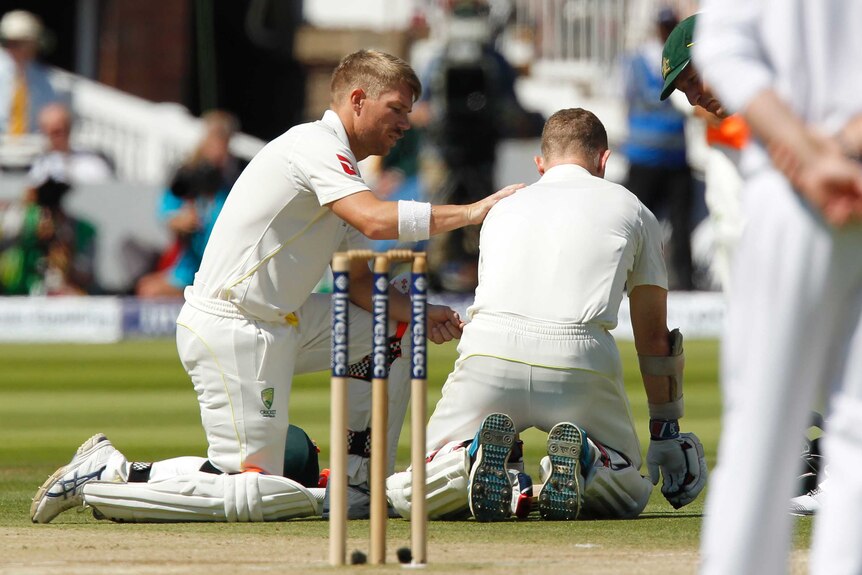 Warner attends to Rogers at Lord's