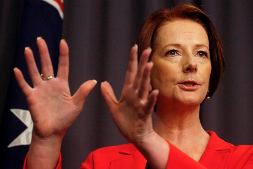 Prime Minister Julia Gillard speaks to the media during a press conference at Parliament House.