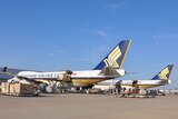 At a terminal, two Singapore Airlines cargo planes