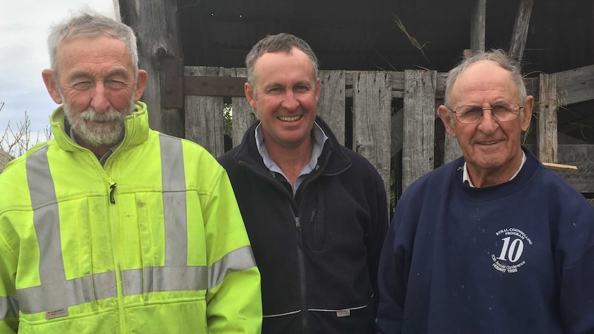 Owen Lloyd, Warren Lloyd and Edward Lloyd on the family farm they have owned for four generations.