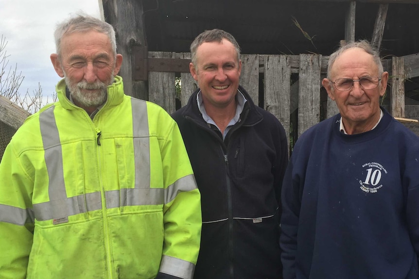Owen Lloyd, Warren Lloyd and Edward Lloyd on the family farm they have owned for four generations.