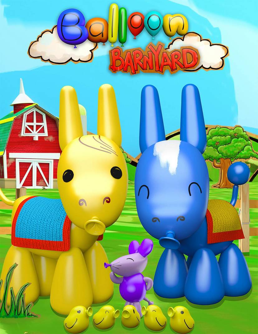An animated film poster featuring two balloon animals.