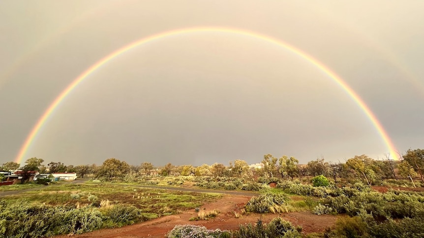 A double rainbow in the outback after rain