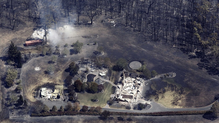 Burnt home at Springwood in the Blue Mountains, seen from above