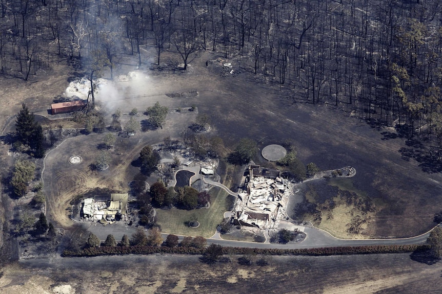 Burnt home at Springwood in the Blue Mountains, seen from above