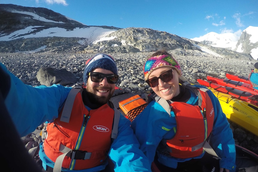 Lauren Owens and Jarrad Lee from Adelaide in Antarctica