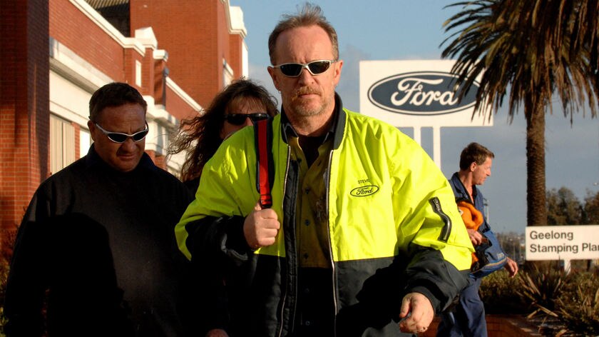 Workers leave the Ford engine plant in Geelong (file photo)