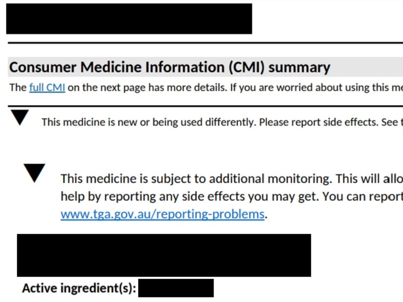 A composite image of two medicine statements, one over the other, both with a small black triangle.