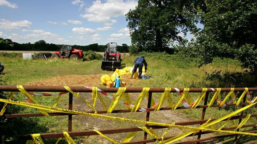 A British farm is covered by quarantine tape during the 2007 outbreak of foot and mouth disease.