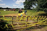 A British farm is covered by quarantine tape during the 2007 outbreak of foot and mouth disease.
