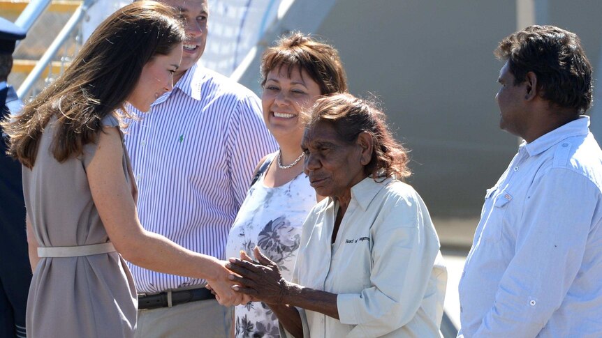 The Duchess of Cambridge is welcomed by traditional owner Daisy Walkabout.