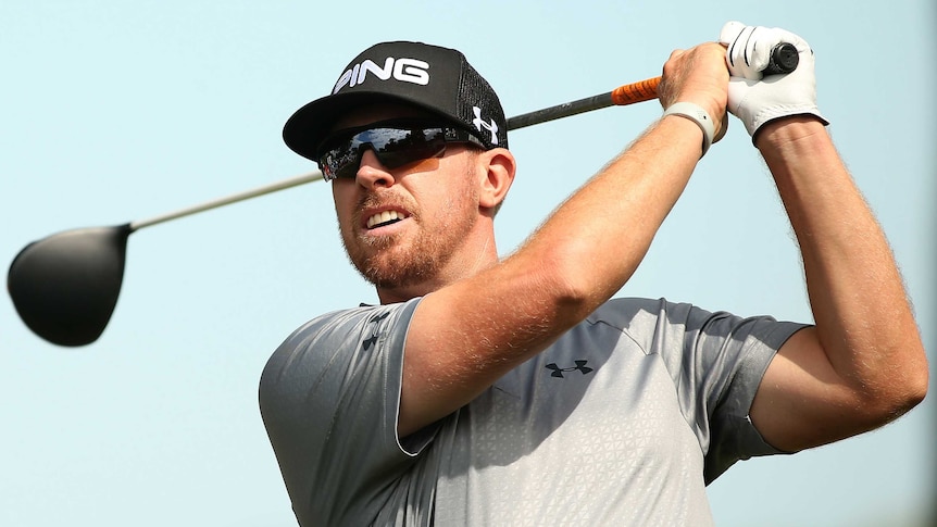 Hunter Mahan hits a tee shot during the final round of the opening 2014 PGA Tour playoff event.