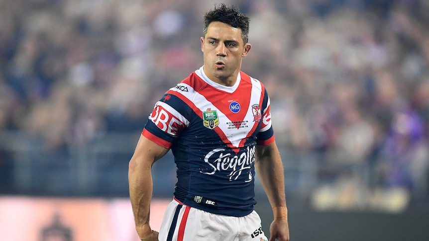 Cooper Cronk on the field for the Roosters in the NRL grand final.