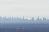 Silhouette of Sydney CBD covered in smoke haze on September 11, 2023