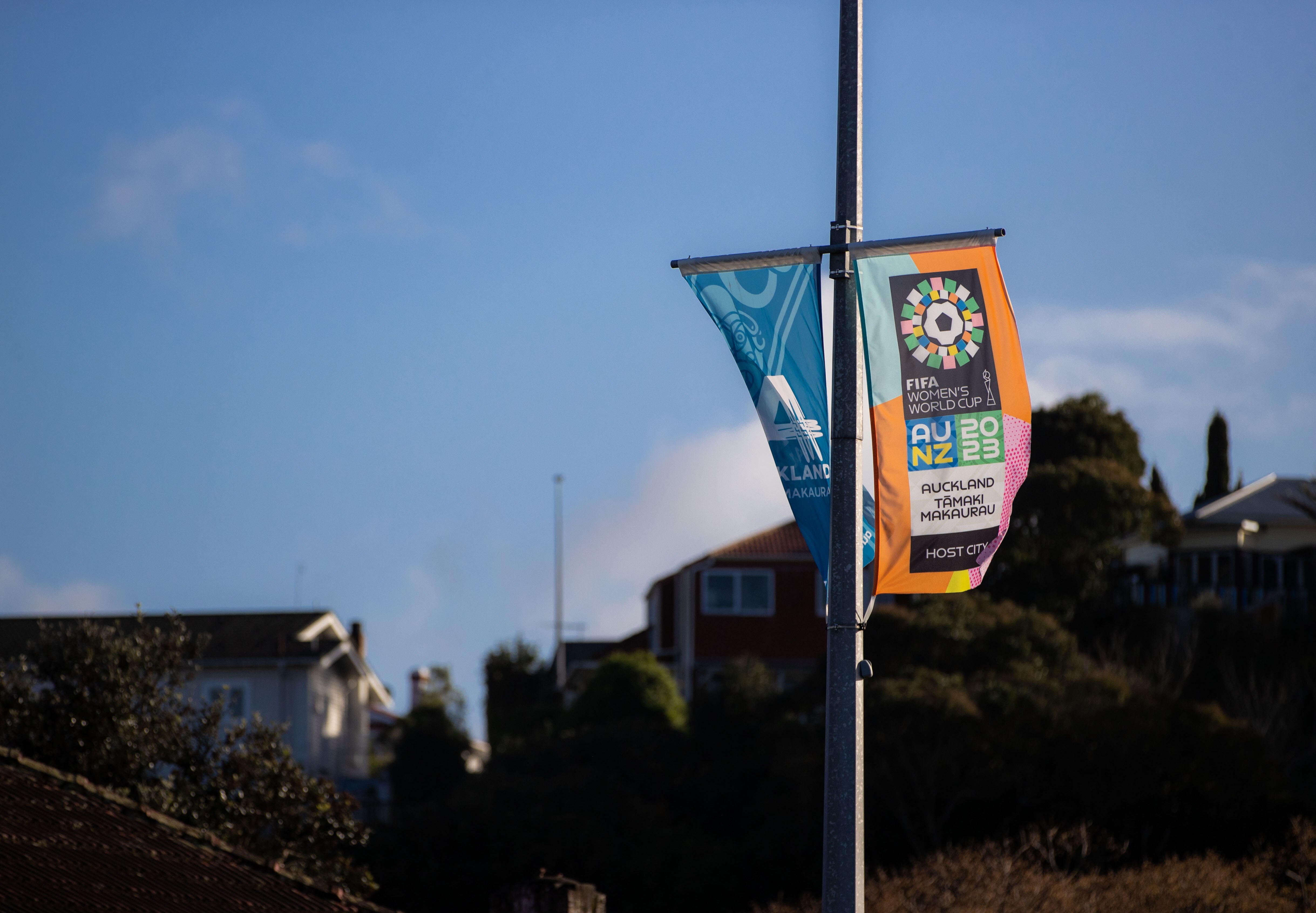 A Women's World Cup bunting outside Auckland's Eden Park.