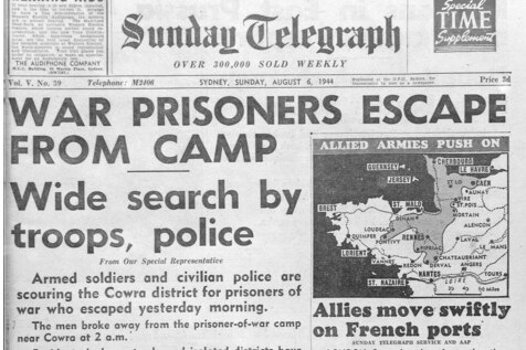 Headlines reporting the mass breakout of Japanese POWs at Cowra.