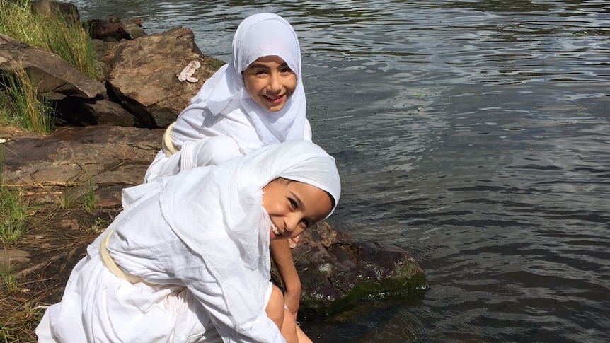 Lisa (front) and Yardena Alkhamicy (back) at Regentville on the Nepean River