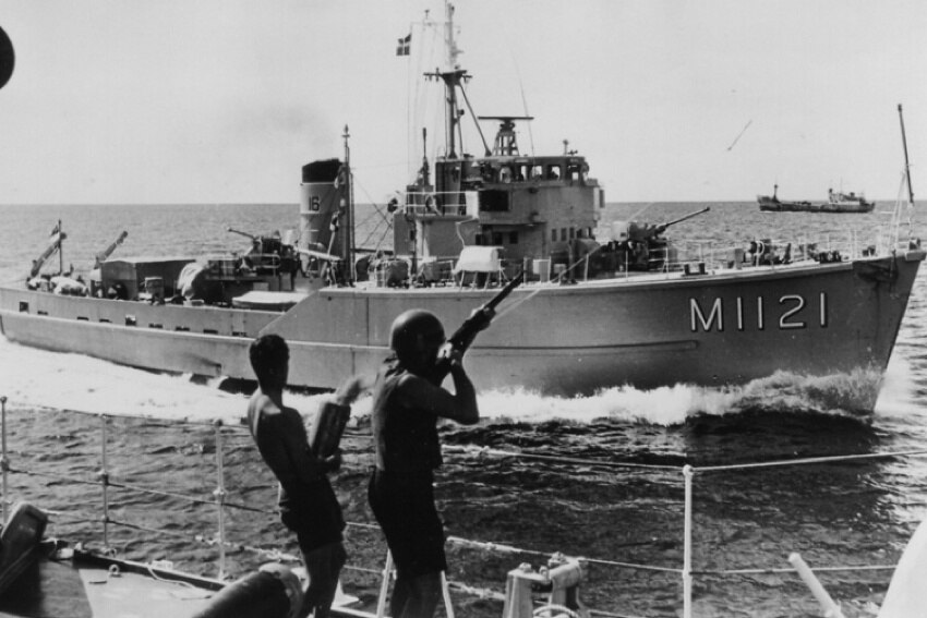 HMAS Curlew pictured on patrol in 1960s.